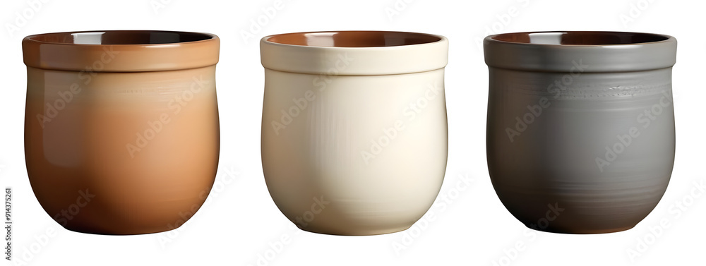 Set Cement plant pots isolated on transparent background Set Cement plant pots isolated on transparent background