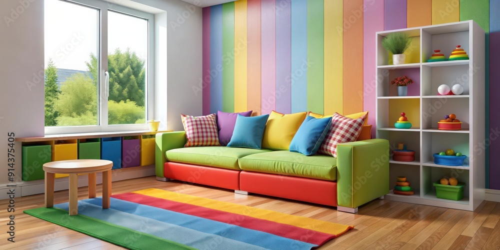 Kid's room with a colorful sofa perfect for play dates and lounging, kids, room, sofa, colorful, play, lounging, fun Kid's room with a colorful sofa perfect for play dates and lounging, kids, room, sofa, colorful, play, lounging, fun