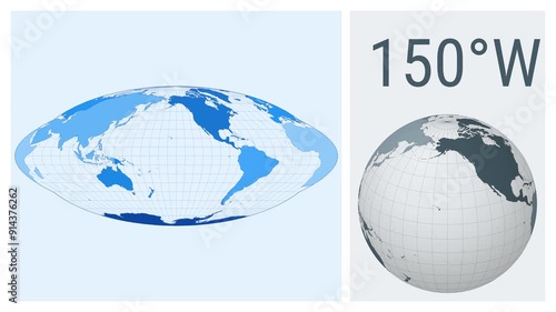 World Map Animation. Pseudocylindrical equal-area Goode homolosine projection. Colored continents style. Animated world map in Homolosine projection. photo