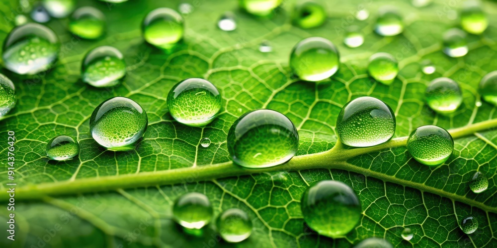 Close-up of water droplets on a green leaf, water, droplets, close-up, macro, nature, leaf, green, fresh, dew, natural, plants