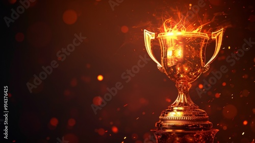 Glowing trophy symbol against a dark background