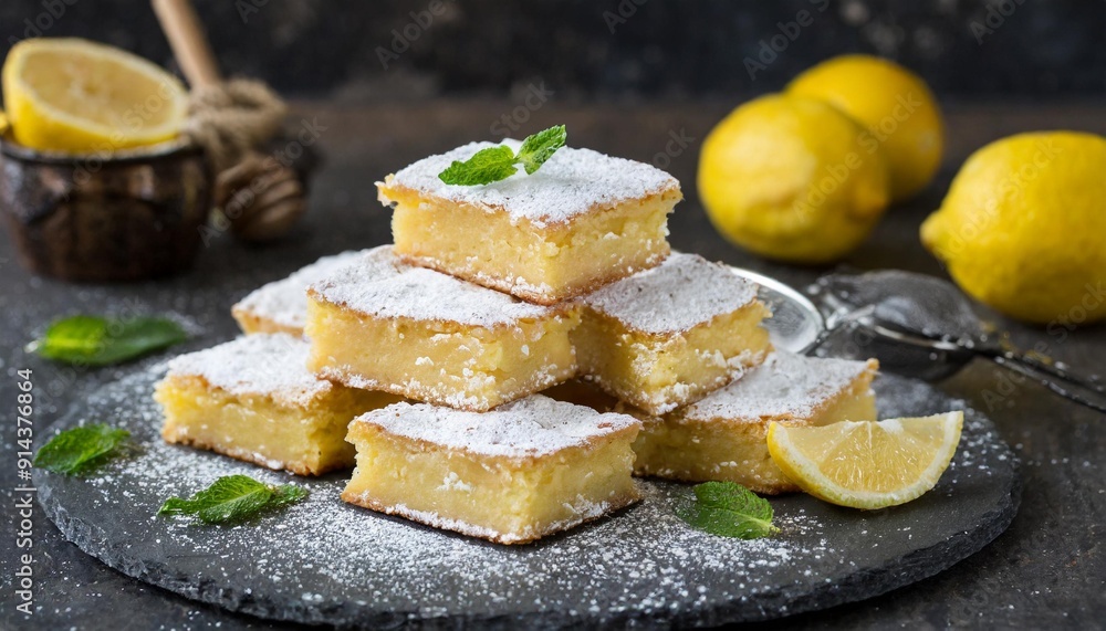 Zesty Lemon Bars with Powdered Sugar Dusting Zesty Lemon Bars with Powdered Sugar Dusting