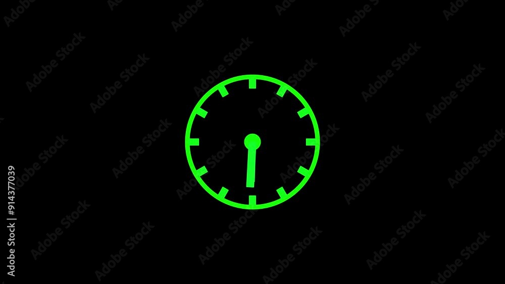 analog clock icon animation .green ,black background. analog clock icon animation .green ,black background.
