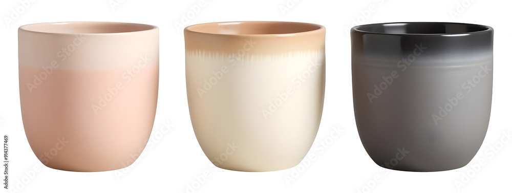 Set Cement plant pots isolated on transparent background Set Cement plant pots isolated on transparent background
