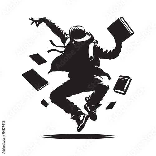 hip hop dancer with back to school theme vector silhouette