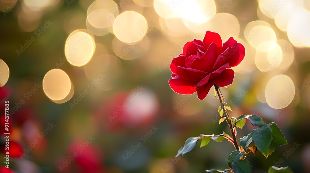 Obraz premium A Single Red Rose with Bokeh Background