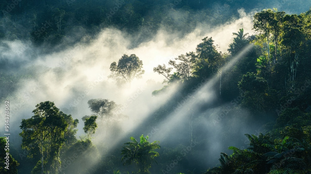 Enchanting Morning Mist Over Lush Tropical Rainforest Enchanting Morning Mist Over Lush Tropical Rainforest