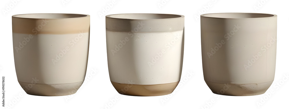 Set Cement plant pots isolated on transparent background Set Cement plant pots isolated on transparent background