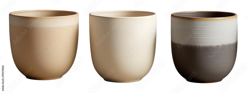 Set Cement plant pots isolated on transparent background Set Cement plant pots isolated on transparent background