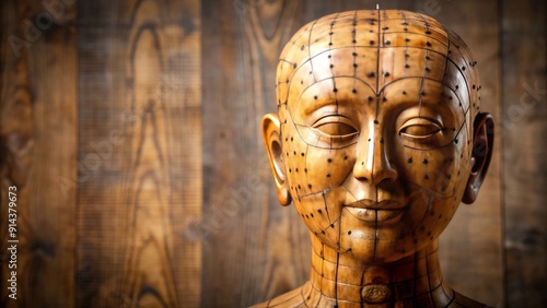 Wallpaper Mural Ancient wooden face sculpture featuring acupuncture points , wood, face, sculpture, ancient, traditional, medicine Torontodigital.ca
