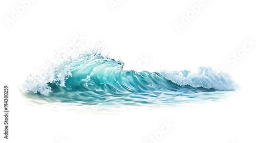 Watercolor painting of a blue ocean wave with white foam