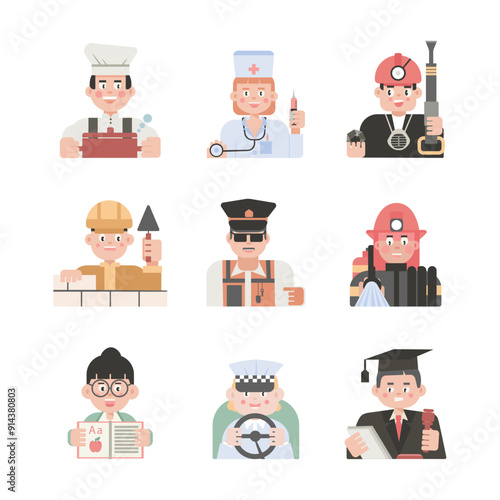 Set of cartoon people of different professions