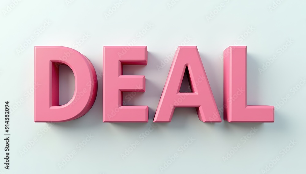 Pink 3D text 'DEAL' on a light background. Pink 3D text 'DEAL' on a light background.