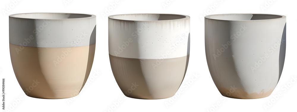 Set Concrete plant pots isolated on transparent background Set Concrete plant pots isolated on transparent background