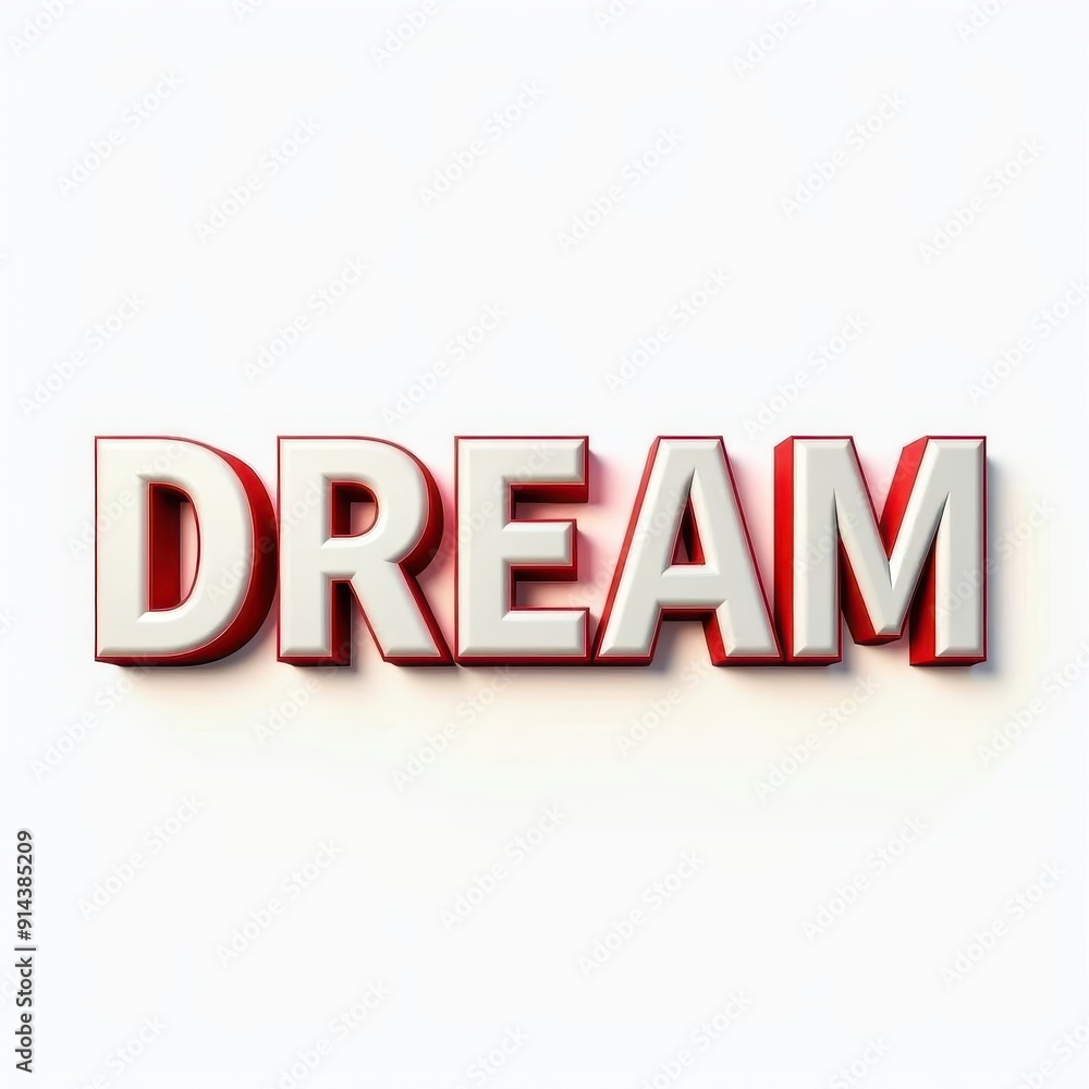 3D text 'DREAM' with a red outline on a white background. 3D text 'DREAM' with a red outline on a white background.