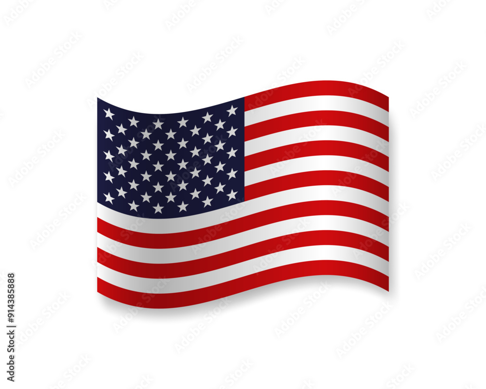 Flag of USA flat icon. Wavy vector element with shadow. Best for mobile apps, UI and web design. Flag of USA flat icon. Wavy vector element with shadow. Best for mobile apps, UI and web design.