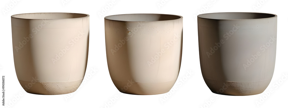 Three Concrete plant pots isolated on transparent background Three Concrete plant pots isolated on transparent background