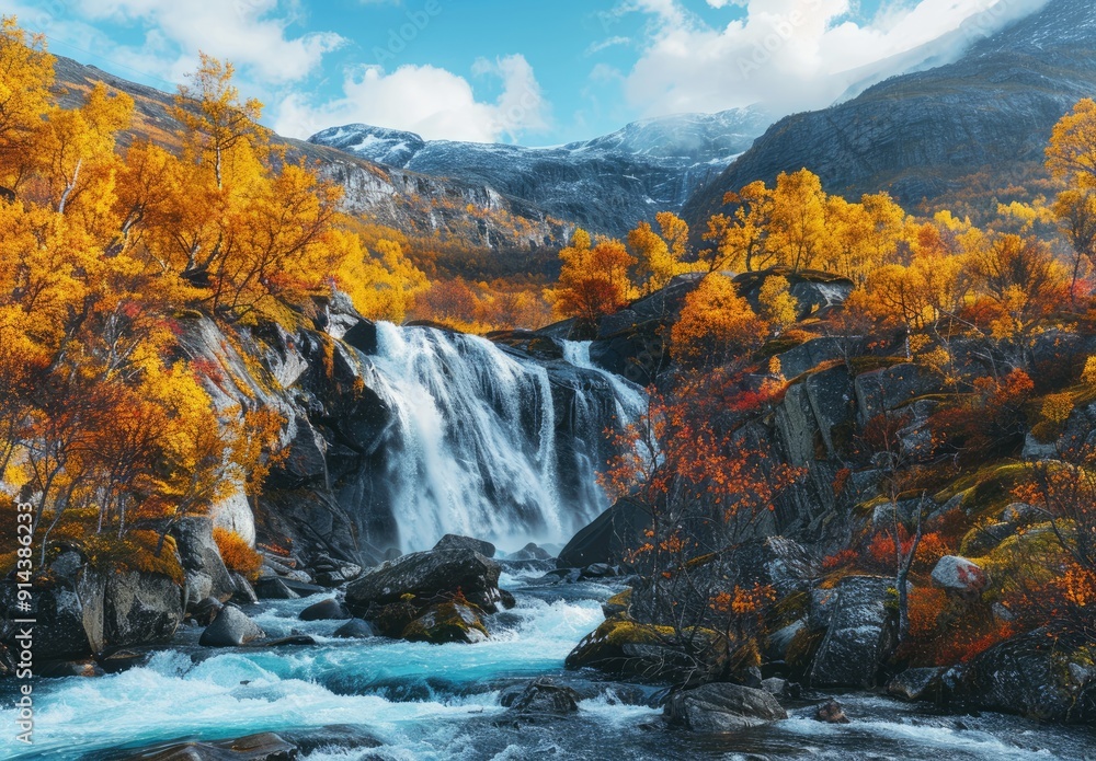 Autumn Waterfall in the Mountains Autumn Waterfall in the Mountains
