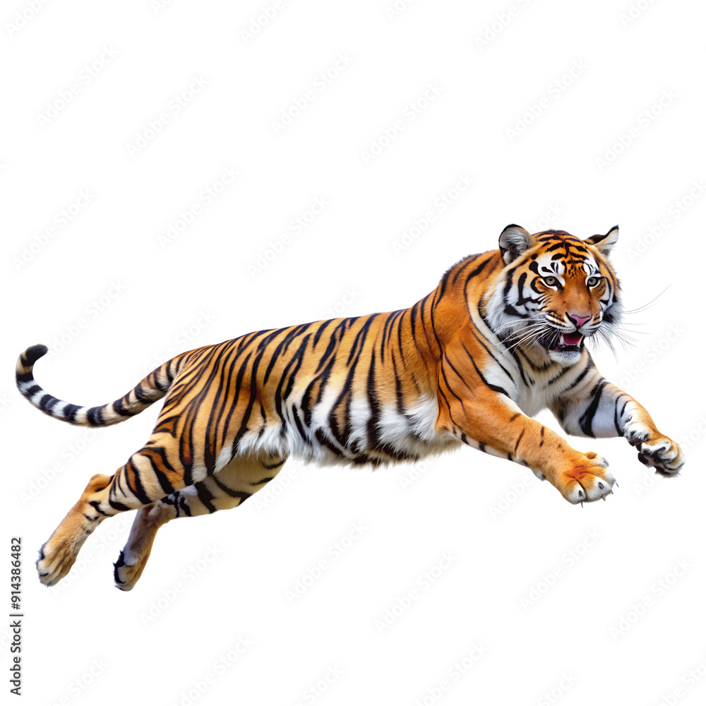 Naklejka premium Leaping Tiger, Transparent background