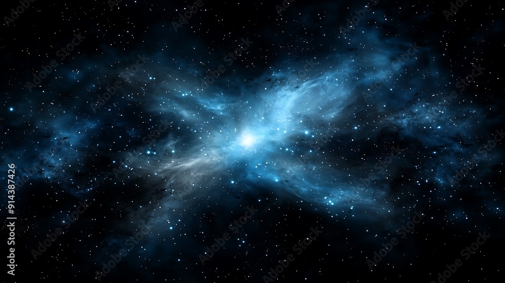 Obraz premium Enchanted cosmic scene with star clusters and ethereal lights, offering a wide copy space for text and highlighting the mystery of star prophecy