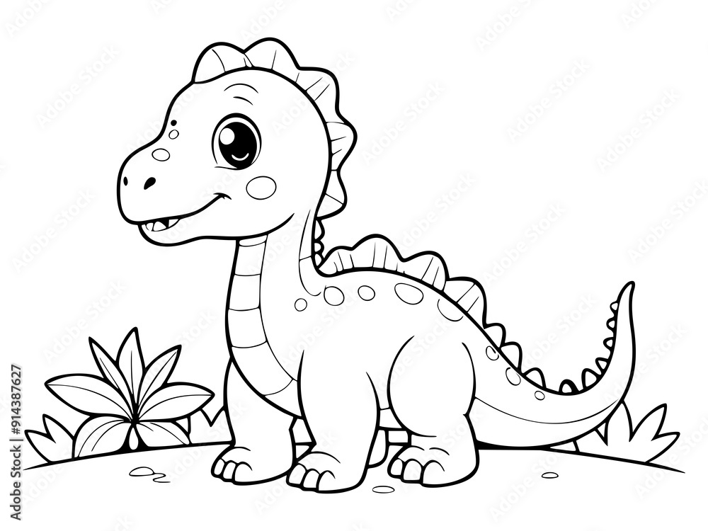 Fototapeta premium Drawing simple lines cute dinosaur coloring book pages. cartoons for preschool children