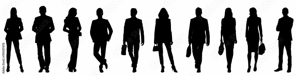 Set of business people silhouette, man and woman team, isolated on white background Set of business people silhouette, man and woman team, isolated on white background