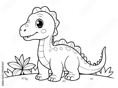 Fototapeta Naklejka Na Ścianę i Meble -  Drawing simple lines cute dinosaur coloring book pages. cartoons for preschool children