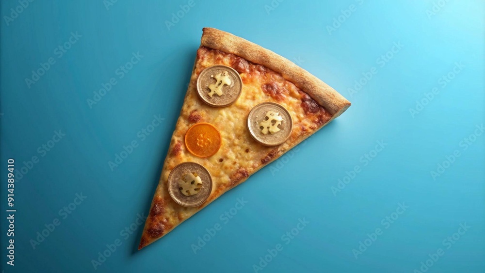 A vibrant neon glow illuminates a single slice of pizza, with a bitcoin symbol glowing brightly in the center. AI generated A vibrant neon glow illuminates a single slice of pizza, with a bitcoin symbol glowing brightly in the center. AI generated