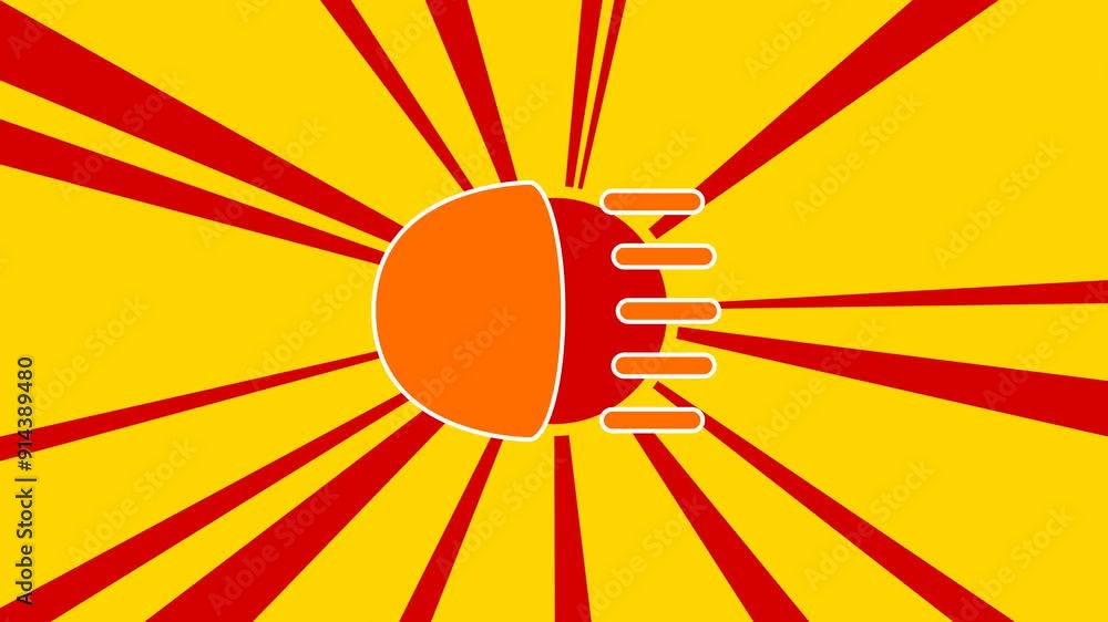 Headlight symbol on the background of animation from moving rays of the sun. Large orange symbol increases slightly. Seamless looped 4k animation on yellow background Headlight symbol on the background of animation from moving rays of the sun. Large orange symbol increases slightly. Seamless looped 4k animation on yellow background
