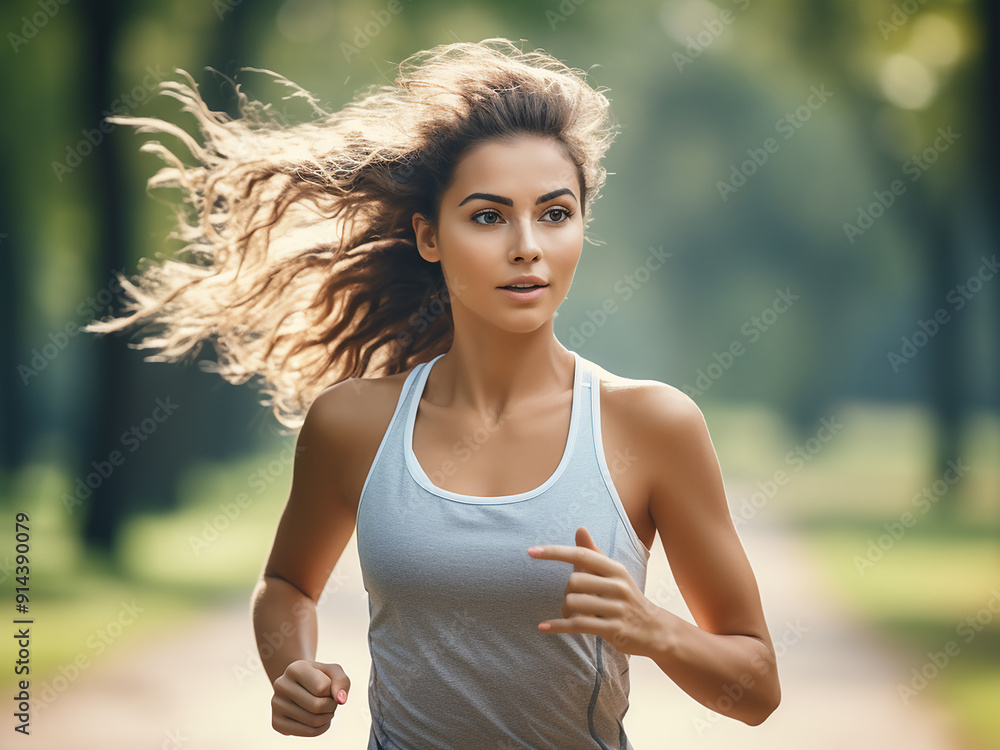 Woman jogging in the park, training outdoors on a forest path for a healthy lifestyle Woman jogging in the park, training outdoors on a forest path for a healthy lifestyle
