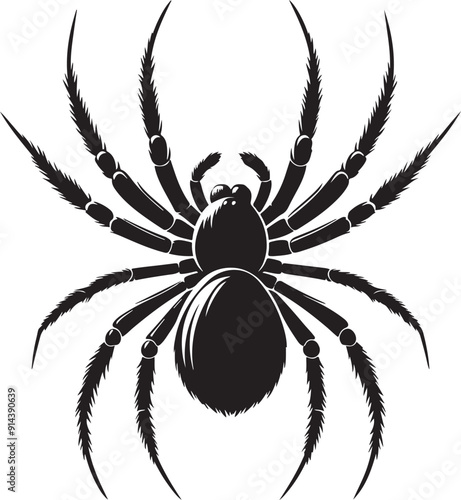 A spider silhouette clings to its web, legs splayed in a delicate yet eerie formation. Its poised, angular body evokes a sense of mystery and precision, a quiet hunter in the shadows of its intricate 