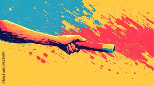 Baton Passed During Relay Race in Abstract Colorful