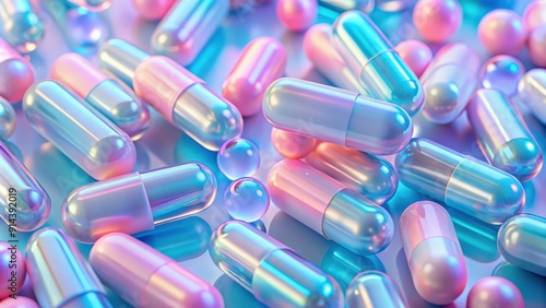 Abstract pastel pink and blue background with iridescent magic capsules, pastel, pink, blue, abstract, background
