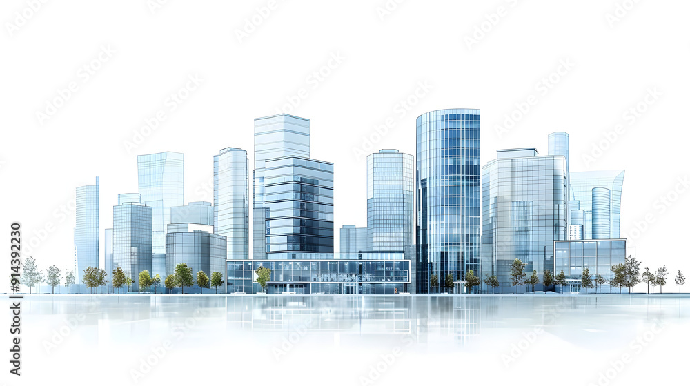 Modern cityscape with glass buildings and reflection. Modern cityscape with glass buildings and reflection.