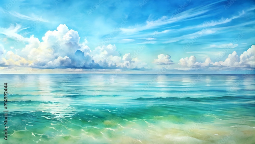 Azure Tranquility: A Serene Watercolor Seascape AI Generated Azure Tranquility: A Serene Watercolor Seascape AI Generated