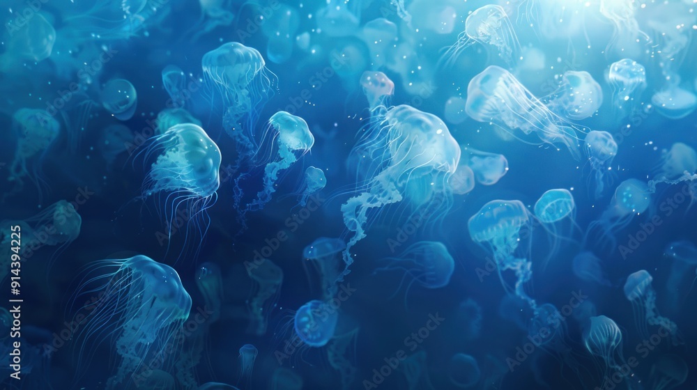 Fototapeta premium Jellyfish Symphony in the Deep Blue