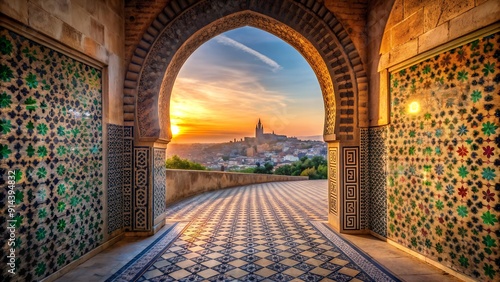 A Glimpse of the Kasbah Through the Tunnel's Mouth  AI Generated photo