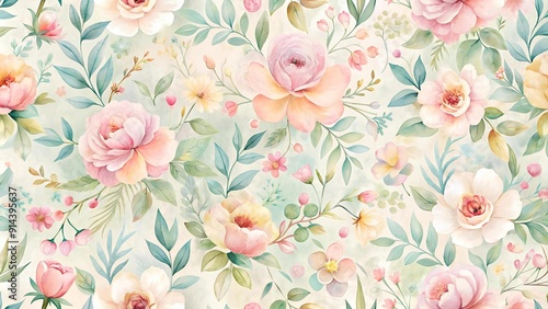 Wallpaper Mural Delicate Watercolor Floral Pattern in Soft Pastels  generative AI Torontodigital.ca