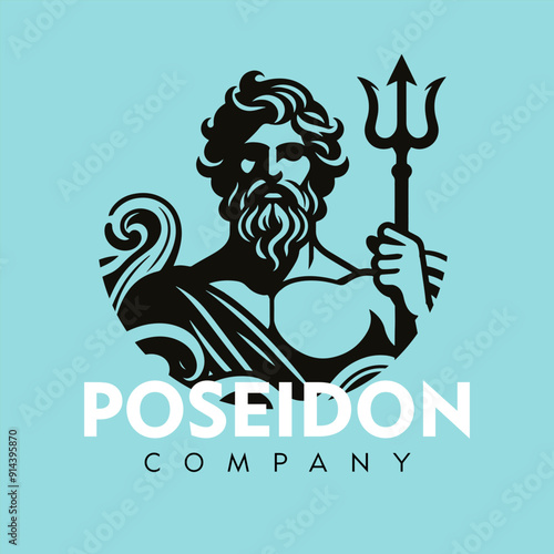 Poseidon Company - Vector Flat Logo Illustration