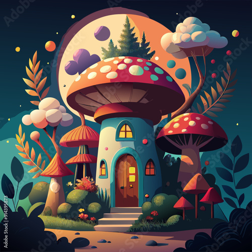 mushrooms house in the forest