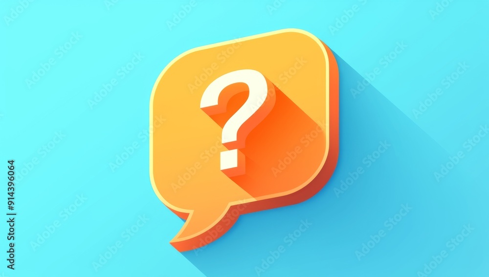 Simple Vector Icon of Orange Speech Bubble with Question Mark on Light Blue Background, Web Interface Design with Grey Text Box and Buttons Simple Vector Icon of Orange Speech Bubble with Question Mark on Light Blue Background, Web Interface Design with Grey Text Box and Buttons