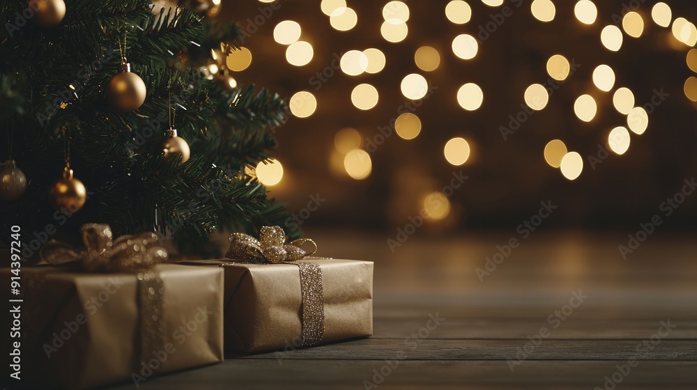 A classic Christmas setting featuring an elegantly adorned tree, vibrant presents, and a joyful atmosphere perfect for celebrating the holiday spirit. A classic Christmas setting featuring an elegantly adorned tree, vibrant presents, and a joyful atmosphere perfect for celebrating the holiday spirit.