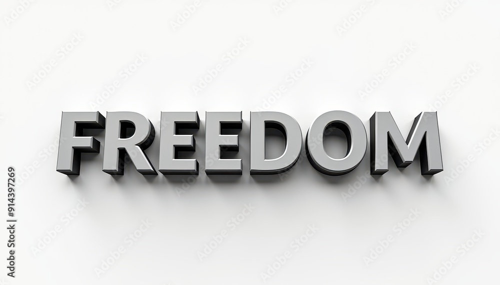 Freedom word 3D text typography design. Liberty, independence, democracy concept web banner illustration