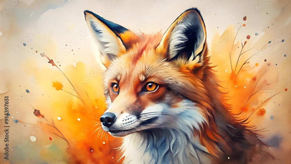 A Symphony of Orange: A Vibrant Fox Portrait in Watercolor generative AI A Symphony of Orange: A Vibrant Fox Portrait in Watercolor generative AI