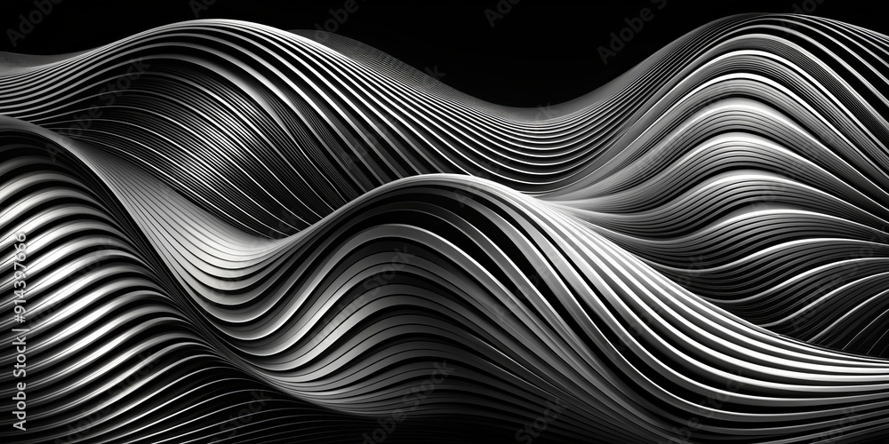 Abstract Metallic Wave Pattern, 3D Rendering, Black and White, Modern Art , abstract, metallic, wave Abstract Metallic Wave Pattern, 3D Rendering, Black and White, Modern Art , abstract, metallic, wave