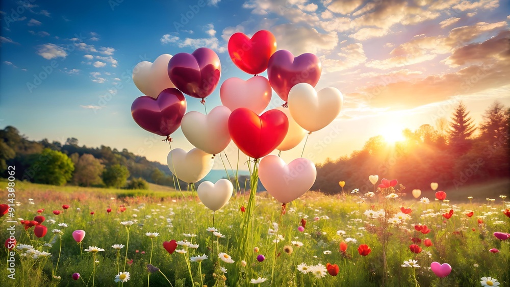 Heartfelt Balloons in a Summery Meadow Generative AI Heartfelt Balloons in a Summery Meadow Generative AI