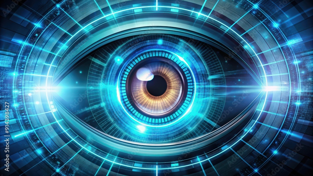 Fototapeta premium Futuristic high tech eye background with digital display, futuristic, high tech, eye, background, digital, display