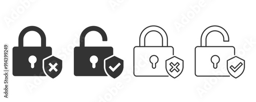 Padlock with a checkmark icon. Flat and line icon. Security system and protect data. Vector illustration design for web, UX, UI, and app.
