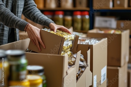 Organizing Food Packages in a Storage Warehouse During Daytime photo