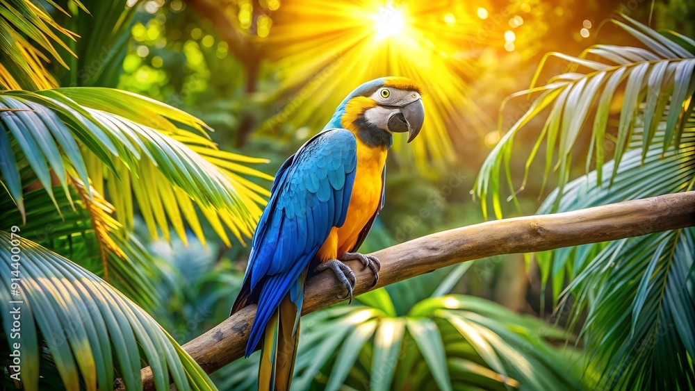 Obraz premium Vibrant Macaw in Tropical Paradise AI generated